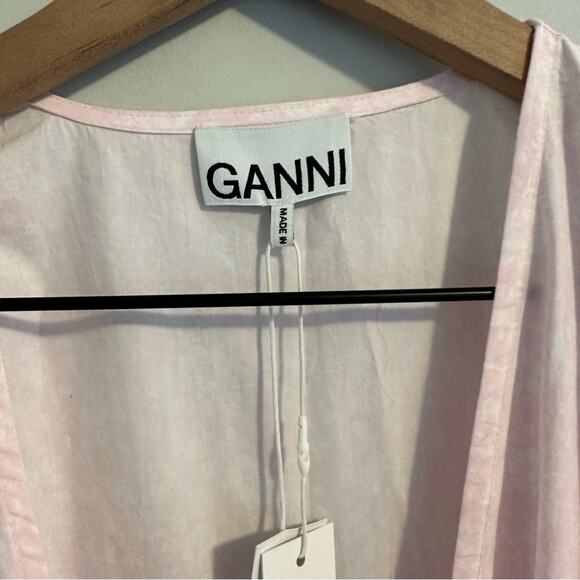 NWT GANNI Pink White Floral Poplin Wrap Maxi Dress 36 Small - Picture 9 of 14